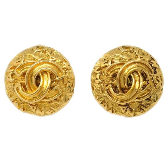Chanel Button Earrings Clip-On Gold - Picture 1 of 4